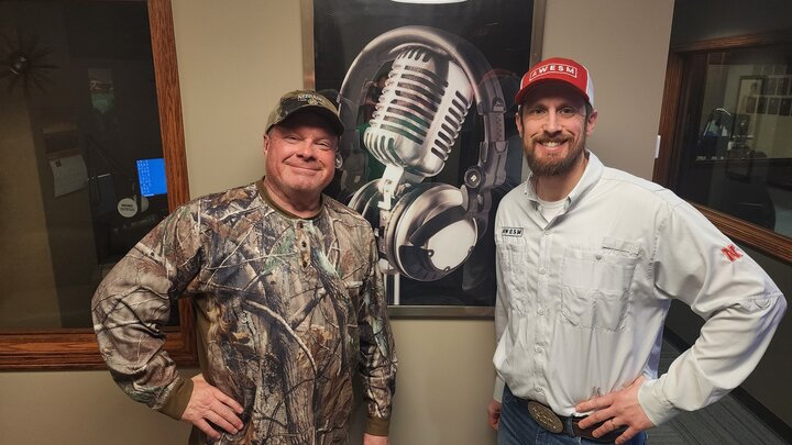 Greg Wagner and Andrew Little in a radio recording studio