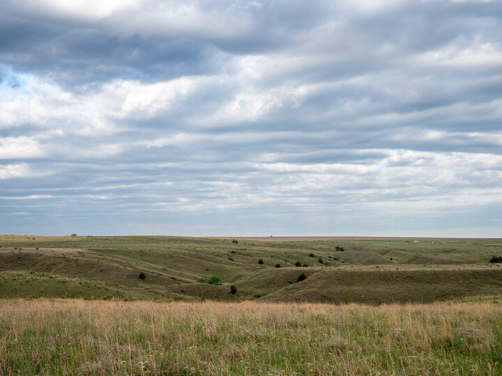 wide shot of Nebraska ranch land and grassland